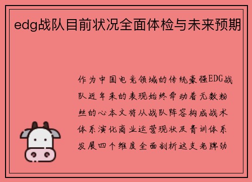 edg战队目前状况全面体检与未来预期